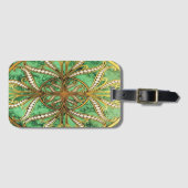 Étiquette À Bagage Elégant modèle vert et or Damask (Devant Horizontal)