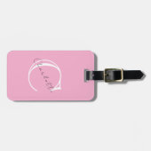 Étiquette À Bagage Elegant Modern Pink Monogram Initial Name (Devant horizontal)