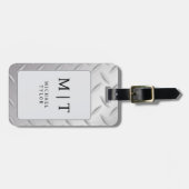 Étiquette À Bagage Elegant Modern Silver Monogram Initial Name (Devant horizontal)