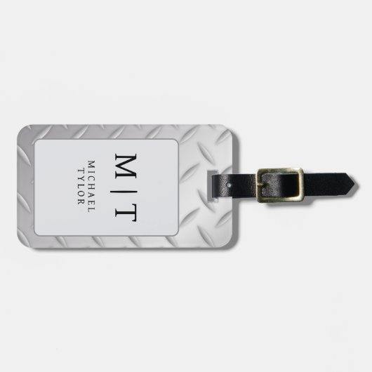Étiquette À Bagage Elegant Modern Silver Monogram Initial Name (Devant horizontal)