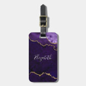 Étiquette À Bagage Elégant moderne Aquarelle Marbre Géode Purple Or (Devant Vertical)