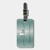 Étiquette À Bagage Élégant Moderne Bleu Brossé Métal Monogramme (Devant Vertical)