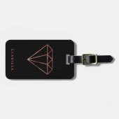 Étiquette À Bagage élégant moderne clair faux rose or diamant noir (Devant horizontal)