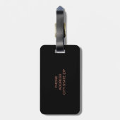 Étiquette À Bagage élégant moderne clair faux rose or diamant noir (Dos Vertical)