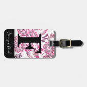 Étiquette À Bagage Élégant moderne élégant rose floral Monogramme de  (Devant horizontal)