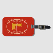 Étiquette À Bagage Élégant moderne élégante fille rouge Monogramme Vo (Devant Horizontal)
