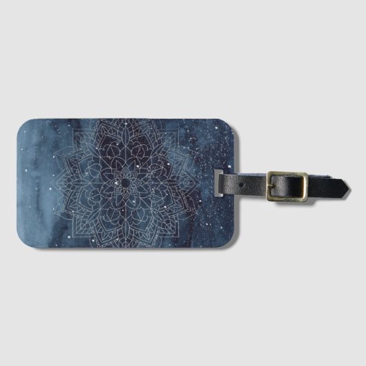 Étiquette À Bagage Elégant moderne Mandala Navy bleu (Devant Horizontal)