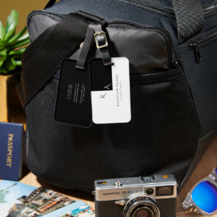 Étiquette À Bagage Élégant moderne moitié noir moitié blanc Monogramm