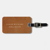 Étiquette À Bagage Élégant Moderne Rustique Tan Tan Texture Cuir Pers (Devant horizontal)