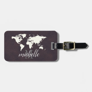 Étiquette À Bagage Elégant monde de voyage en cuir - Carte avion