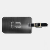 Étiquette À Bagage Elegant Monogram Black Brushed Metallic (Devant horizontal)