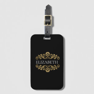 Étiquette À Bagage Élégant Monogram Black Gold