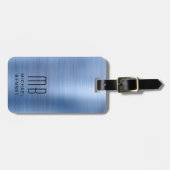 Étiquette À Bagage Elegant Monogram Blue (Devant horizontal)