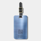 Étiquette À Bagage Elegant Monogram Blue (Devant Vertical)