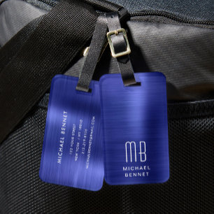 Étiquette À Bagage Elégant Monogram Navy Bleu