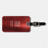 Étiquette À Bagage Elegant Monogram Red Brushed Metal (Devant horizontal)