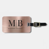 Étiquette À Bagage Élégant Monogram Rose Gold (Devant horizontal)