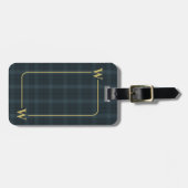 Étiquette À Bagage Élégant Monogramme Black Gold Fenêtre Plaid (Devant horizontal)