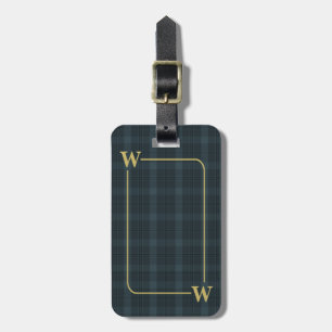 Étiquette À Bagage Élégant Monogramme Black Gold Fenêtre Plaid
