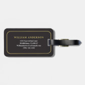 Étiquette À Bagage Élégant Monogramme Black Gold Fenêtre Plaid (Dos horizontal)