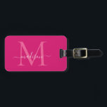 Étiquette À Bagage Élégant Monogramme blanc rose magenta Nom du scrip<br><div class="desc">Élégant Magenta Hot Pink Blanc Monogramme Nom du script Sac élégant Balise</div>