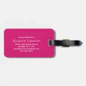 Étiquette À Bagage Élégant Monogramme blanc rose magenta Nom du scrip (Dos horizontal)