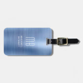 Étiquette À Bagage Élégant Monogramme Bleu (Devant horizontal)