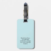 Étiquette À Bagage Élégant Monogramme bleu clair personnalisé (Dos Vertical)