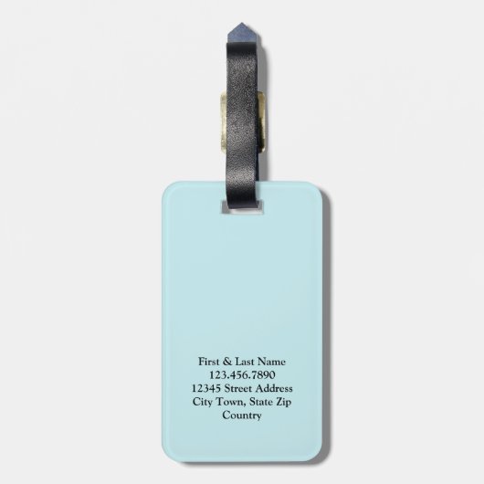 Étiquette À Bagage Élégant Monogramme bleu clair personnalisé (Dos Vertical)