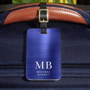 Étiquette À Bagage Élégant Monogrammé Bleu Marine