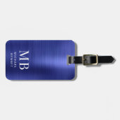 Étiquette À Bagage Élégant Monogrammé Bleu Marine (Devant horizontal)