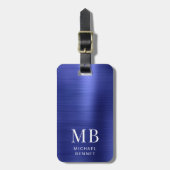Étiquette À Bagage Élégant Monogrammé Bleu Marine (Devant Vertical)