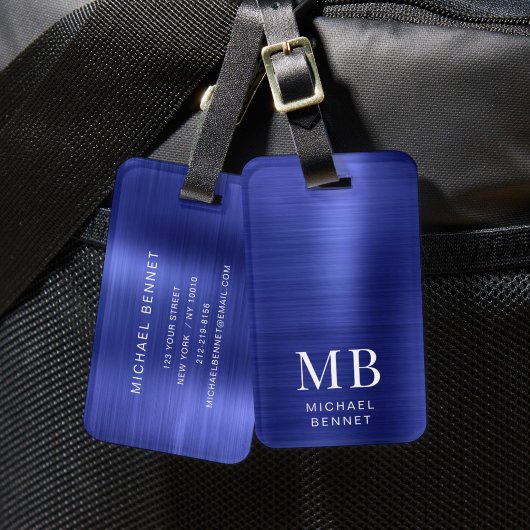 Étiquette À Bagage Élégant Monogrammé Bleu Marine