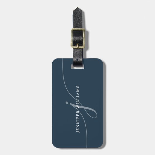 Étiquette À Bagage Élégant Monogramme bleu marine Dusty (Devant Vertical)