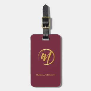 Étiquette À Bagage Élégant Monogramme Bourgogne