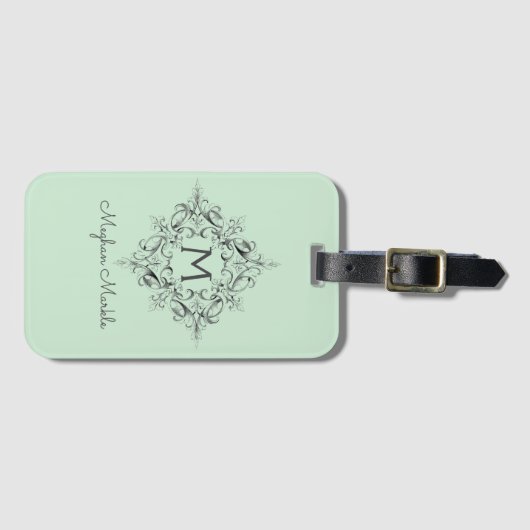 Étiquette À Bagage Élégant monogramme classique pastel (Devant Horizontal)