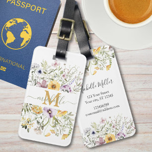 Étiquette À Bagage Élégant Monogramme coloré Fleur sauvage Jardin Flo