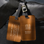 Étiquette À Bagage Élégant Monogramme Cuivre Brown brossé métal<br><div class="desc">Élégant Monogramme Cuivre Brown brossé en métal valise Balise</div>