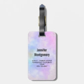 Étiquette À Bagage Élégant Monogramme d'aquarelle bleu violet (Dos Vertical)
