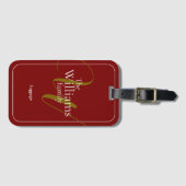 Étiquette À Bagage Élégant Monogramme de famille rouge foncé (Devant Horizontal)