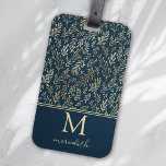 Étiquette À Bagage Élégant Monogramme de feuille d'or de la marine de<br><div class="desc">Un design élégant pour vos bagages</div>