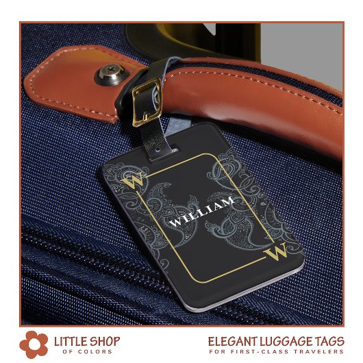 Étiquette À Bagage Élégant Monogramme de marguerite en or noir