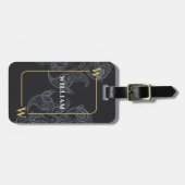 Étiquette À Bagage Élégant Monogramme de marguerite en or noir (Devant horizontal)