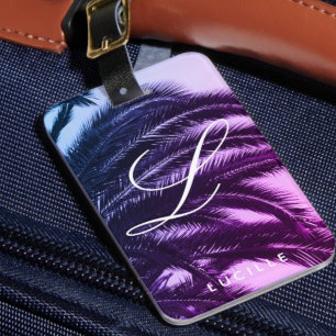 Étiquette À Bagage Élégant Monogramme de Nom Personnalisé Tropical