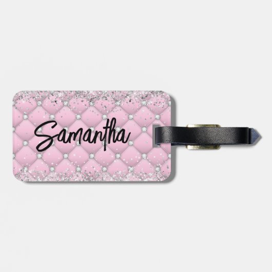 Étiquette À Bagage Élégant monogramme de parties scintillant brillant (Dos horizontal)