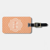 Étiquette À Bagage Élégant Monogramme De Quatrefoil Orange Avec Nom (Devant horizontal)