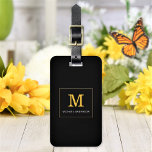 Étiquette À Bagage Élégant Monogramme d'or noir personnalisé<br><div class="desc">Customisez le texte et créez facilement votre bagage personnalisé. Cliquez sur MODIFIER, puis sur Modifier l'ARRIÈRE - PLAN pour modifier la couleur de l'arrière - plan. Vous pouvez TRANSFÉRER ce DESIGN sur d'autres produits Zazzle et l'ajuster à la plupart des articles Zazzle. Les conceptions Studio standard sont faites dans des...</div>