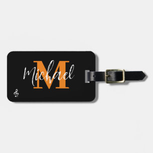 Étiquette À Bagage Élégant Monogramme d'or noir pour musicien