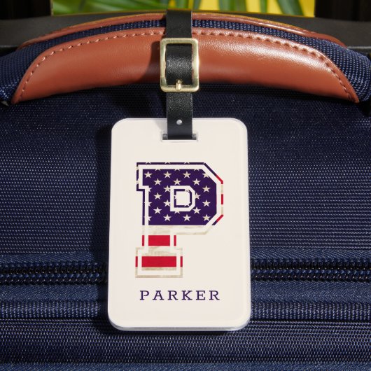 Étiquette À Bagage Élégant Monogramme Drapeau USA P (Insitu Rectoal 2)