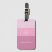 Étiquette À Bagage Élégant Monogramme élégant Nom du script rose (Devant Vertical)